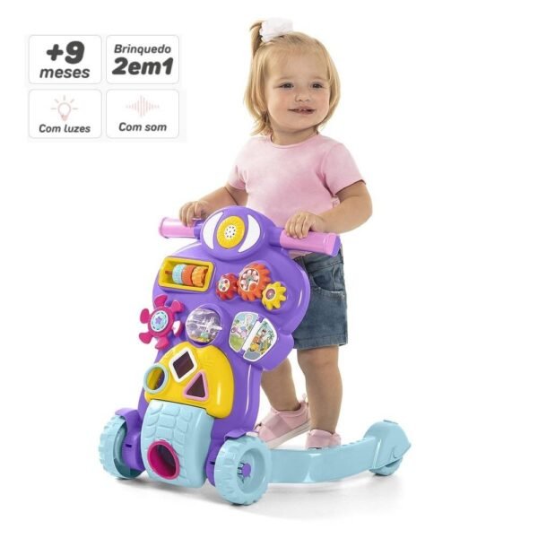 Andador Bebe Piloto Menina 2em 1 Com Som e Luz Rosa Calesita - Imagem 2