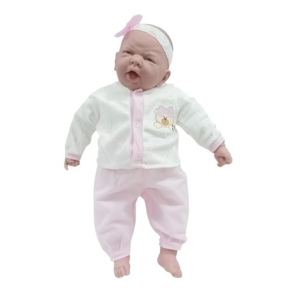 Boneca Ninos Reborn Boca Aberta Macacao Rosa/Branco Cotiplas