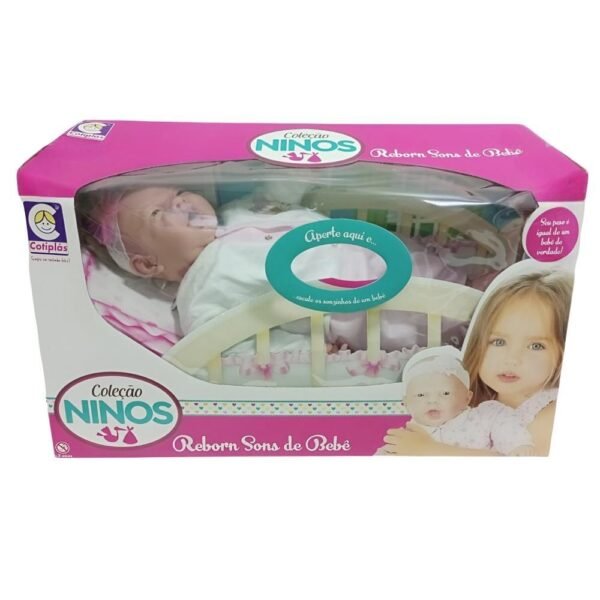 Boneca Ninos Reborn Boca Aberta Macacao Rosa/Branco Cotiplas - Imagem 3