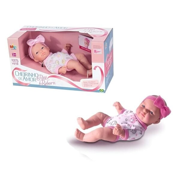 Boneca Petit Reborn Cheirinho De Amor 23cm Com Lacinho Milk