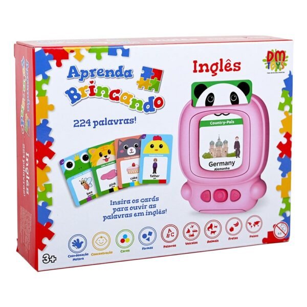 Brinquedo Educativo Aprenda Brincando Ingles 112 Cards Rosa - Imagem 4