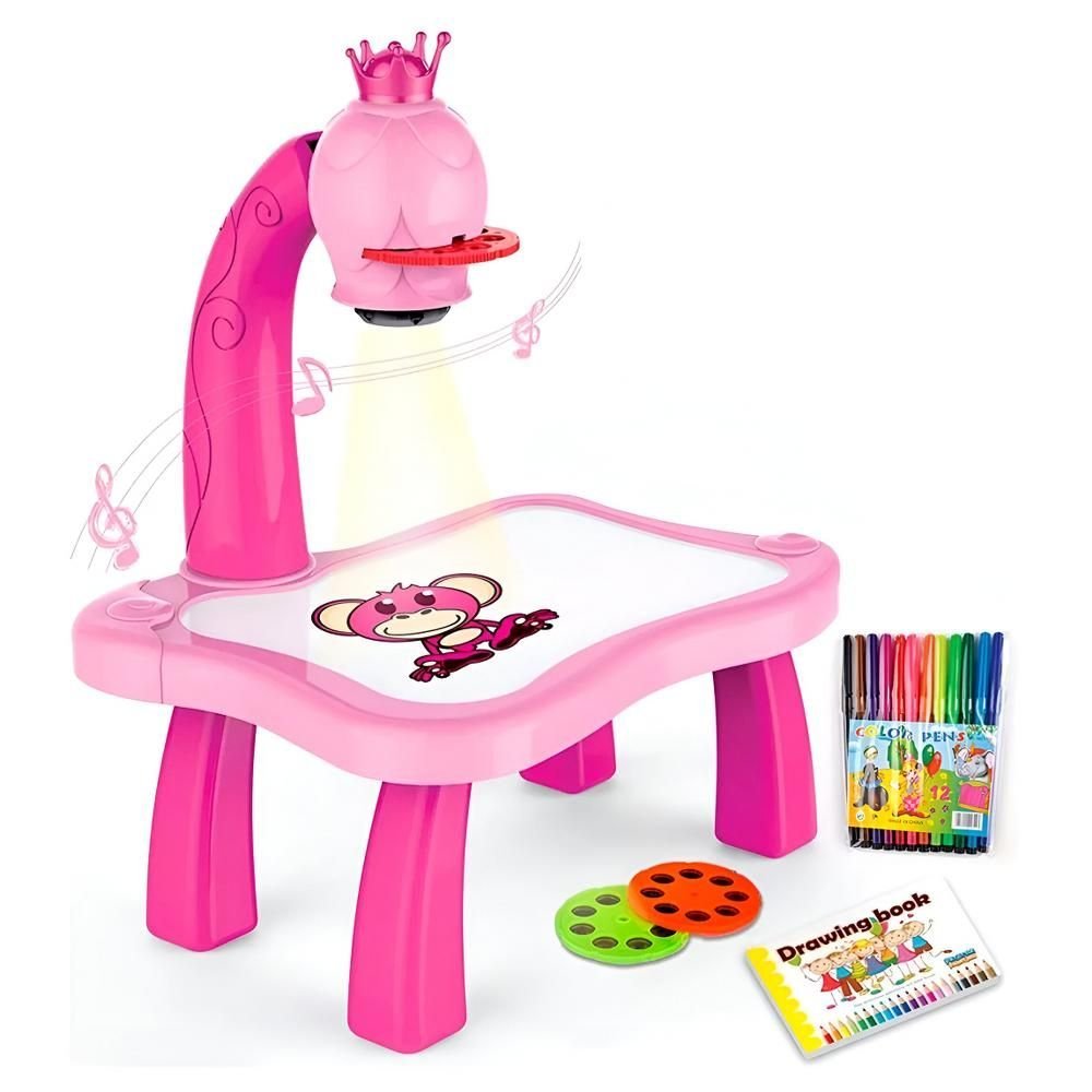 Brinquedo Mesa Projetor De Desenho Divertida Com Som Rosa DM - Imagem 2