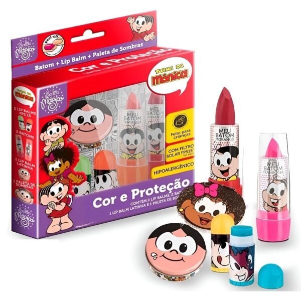 Kit Maquiagem Infantil Turma Da Monica Cor E Protecao 6Pecas