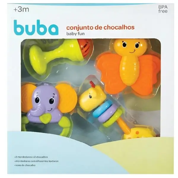 Brinquedo Para Bebe Conjunto De Chocalhos E Mordedores Buba - Imagem 8