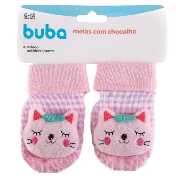 Meias Antiderrapantes Com Chocalho Gatinho Rosa Buba - Imagem 5