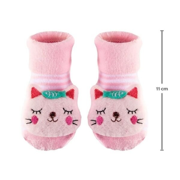 Meias Antiderrapantes Com Chocalho Gatinho Rosa Buba - Imagem 2
