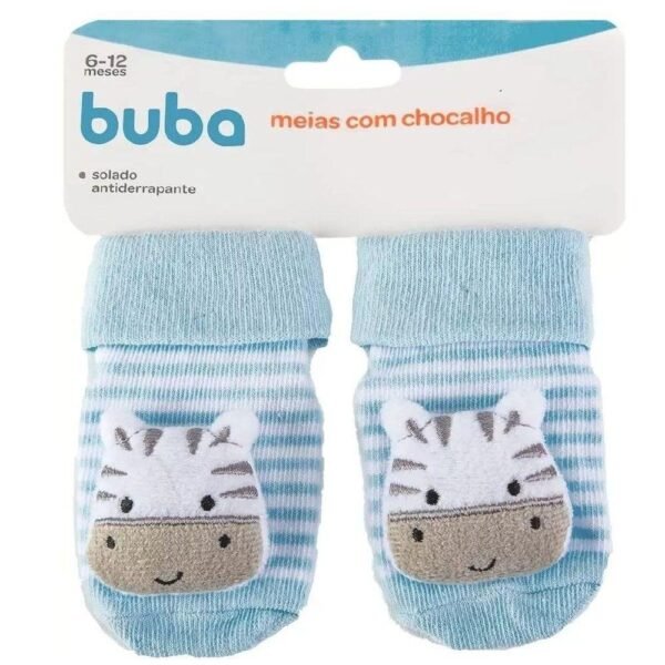 Meias Antiderrapantes Com Chocalho Zebrinha Azul Buba - Imagem 5
