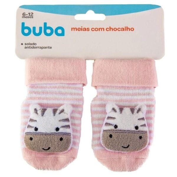 Meias Antiderrapantes Com Chocalho Zebrinha Rosa Buba - Imagem 4