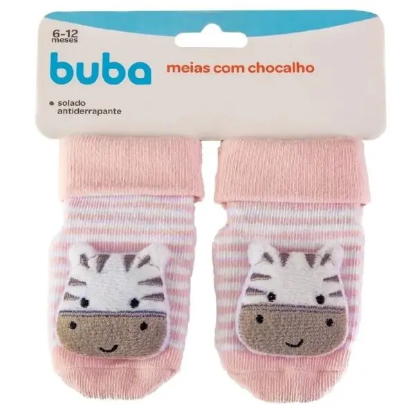 Meias Antiderrapantes Com Chocalho Zebrinha Rosa Buba - Imagem 4