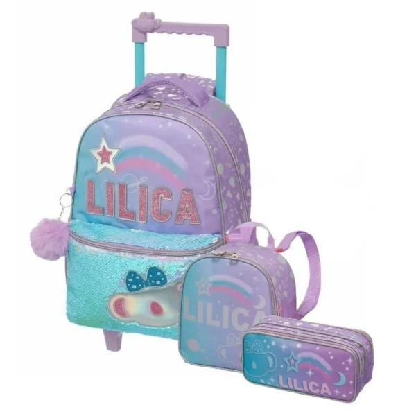 Kit Mochila De Rodinha Lilica Make A Wish +Lancheira +Estojo - Imagem 8