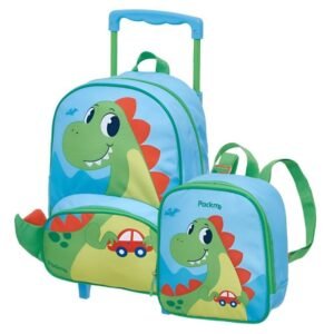 Kit Mini Mochila De Rodinha Packme Dino Play Azul +Lancheira
