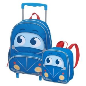 Kit Mini Mochila De Rodinha Packme Little Blue +Lancheira