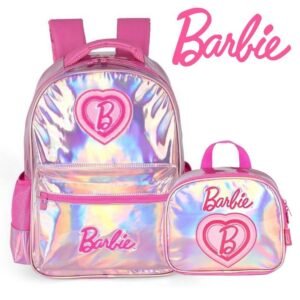 Kit Mochila De Costas Barbie Holografica Pink +Lancheira