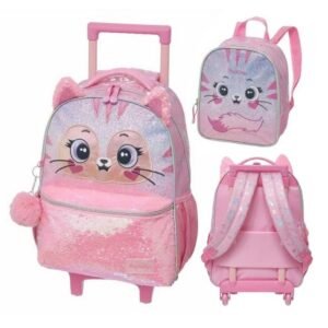 Kit Mochila De Rodinha E Alca Pack Me Kitten +Lancheira