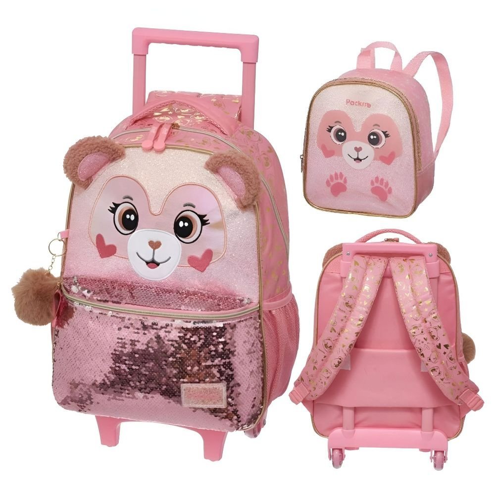 Kit Mochila De Rodinha E Alca Pack Me Teddy Bear +Lancheira