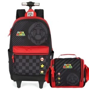 Kit Mochila De Rodinha E Alca Super Mario Listras +Lancheira