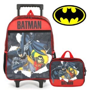 Kit Mochila De Rodinha Infantil Batman E Robin +Lancheira