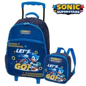 Kit Mochila De Rodinha Infantil Sonic Let's Go +Lancheira