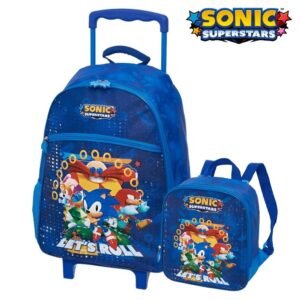 Kit Mochila De Rodinha Infantil Sonic Superstar +Lancheira