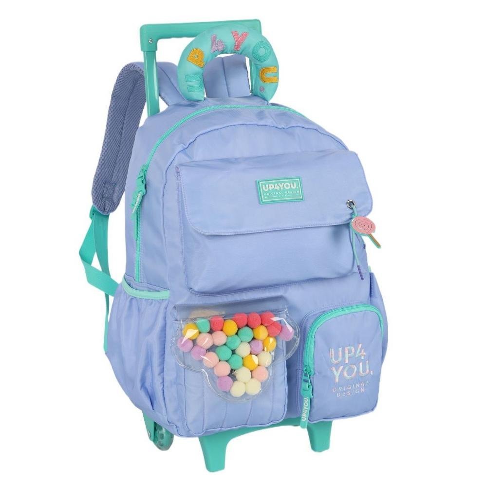 Kit Mochila De Rodinha UP4YOU Bolinha Pompom Lilas+Lancheira - Imagem 2