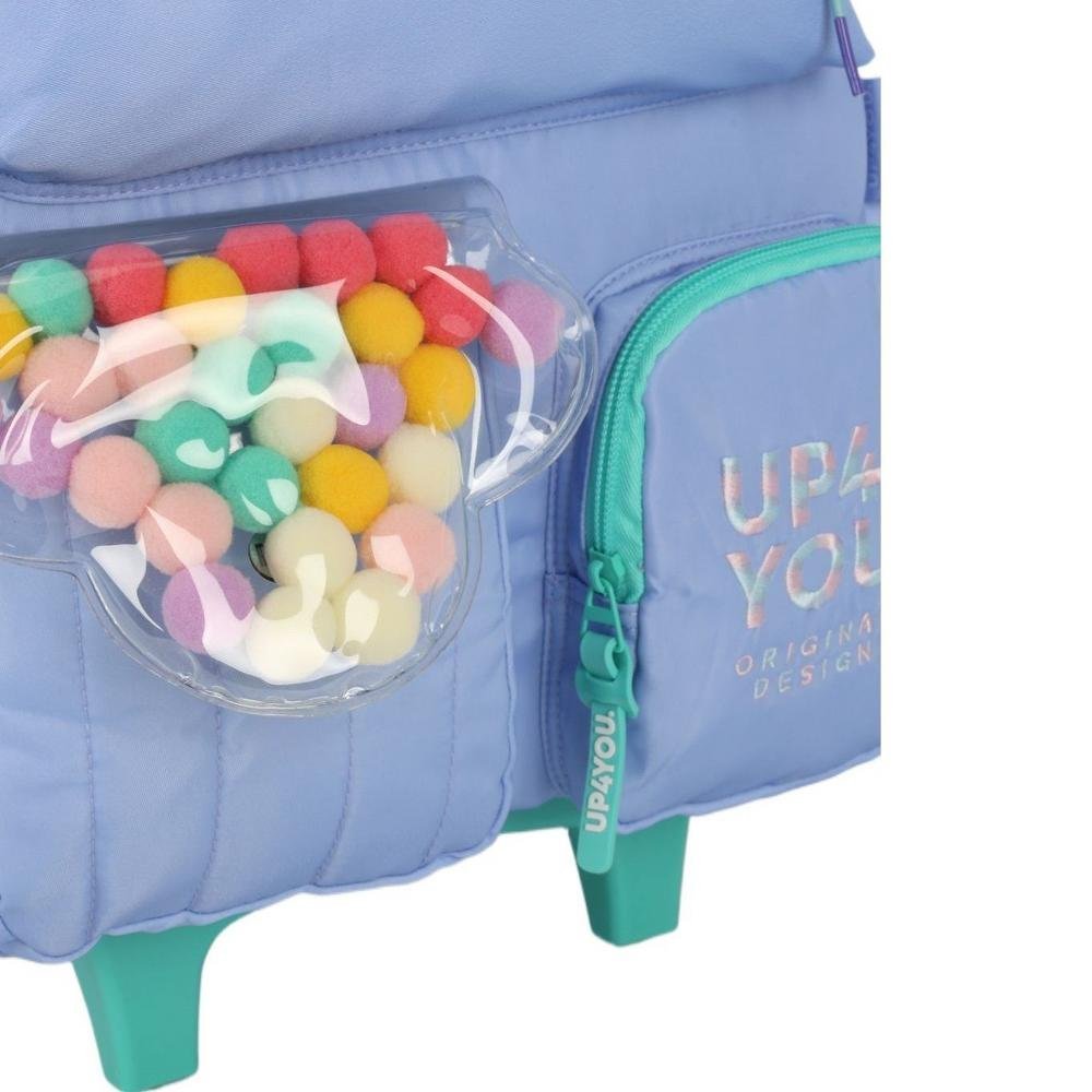 Kit Mochila De Rodinha UP4YOU Bolinha Pompom Lilas+Lancheira - Imagem 4