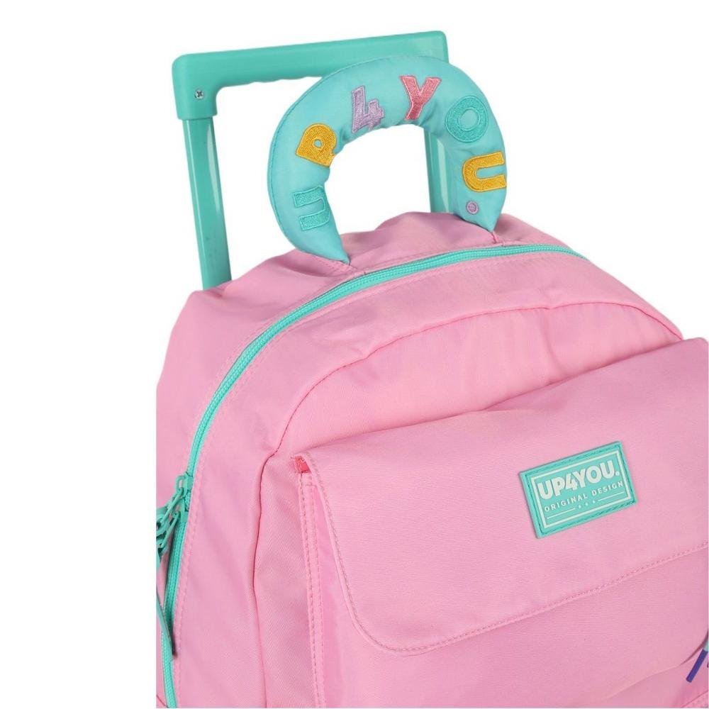 Kit Mochila De Rodinha UP4YOU Bolinhas Pompom Rosa+Lancheira - Imagem 3