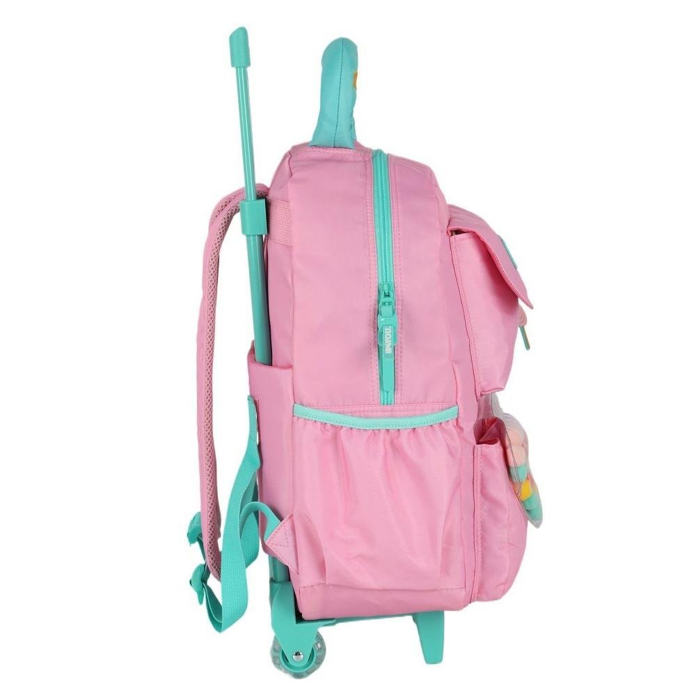 Kit Mochila De Rodinha UP4YOU Bolinhas Pompom Rosa+Lancheira - Imagem 5