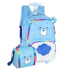 Kit Mochila De Rodinha Ursinhos Carinhosos Azul +Lancheira
