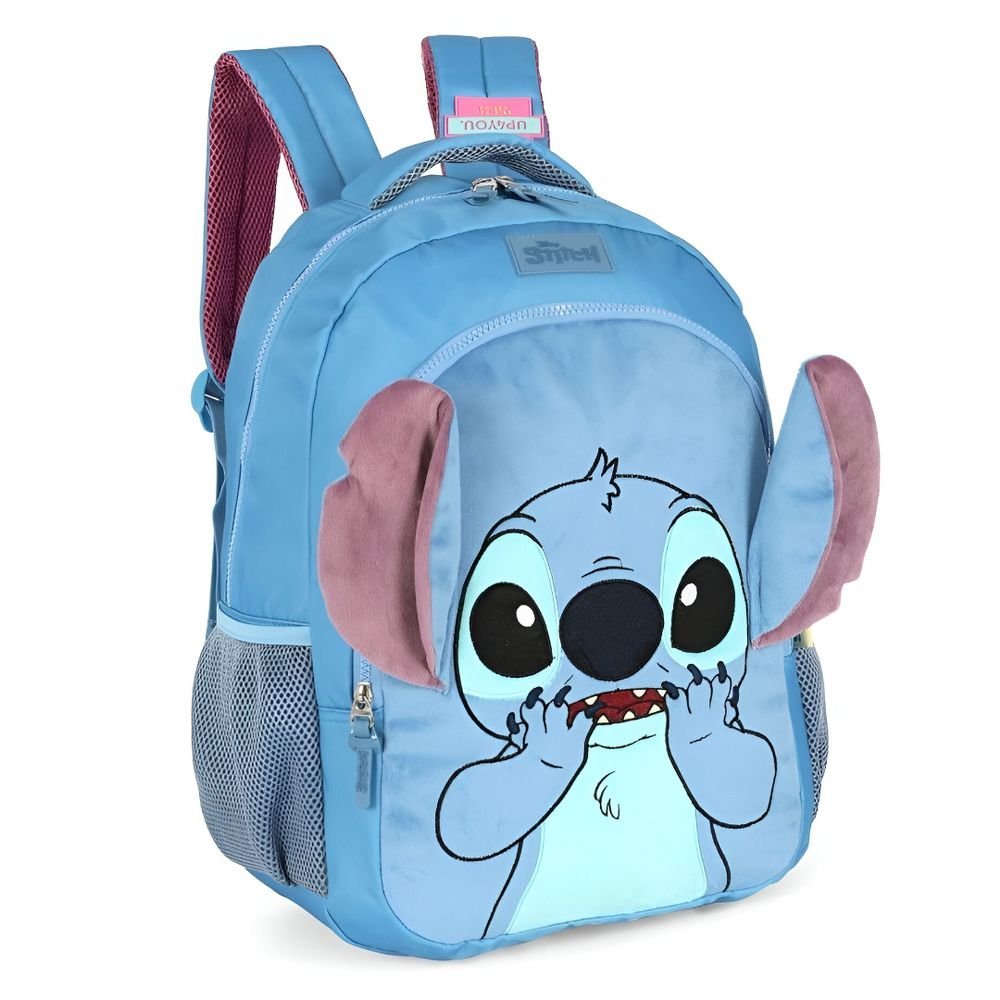 Mochila De Costas Infantil Stitch Peluciada Azul Luxcel - Imagem 3