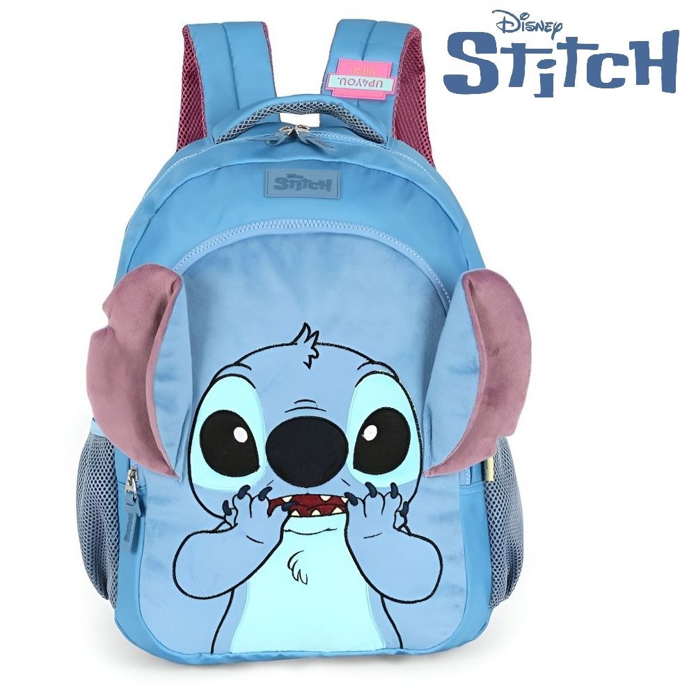 Mochila De Costas Infantil Stitch Peluciada Azul Luxcel