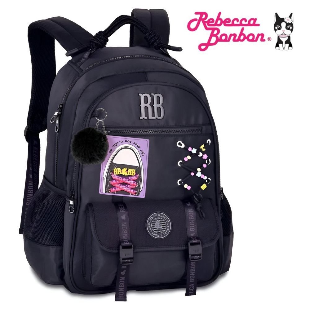 Mochila De Costas Rebecca Bonbon Beaded Fun Preta RB27426