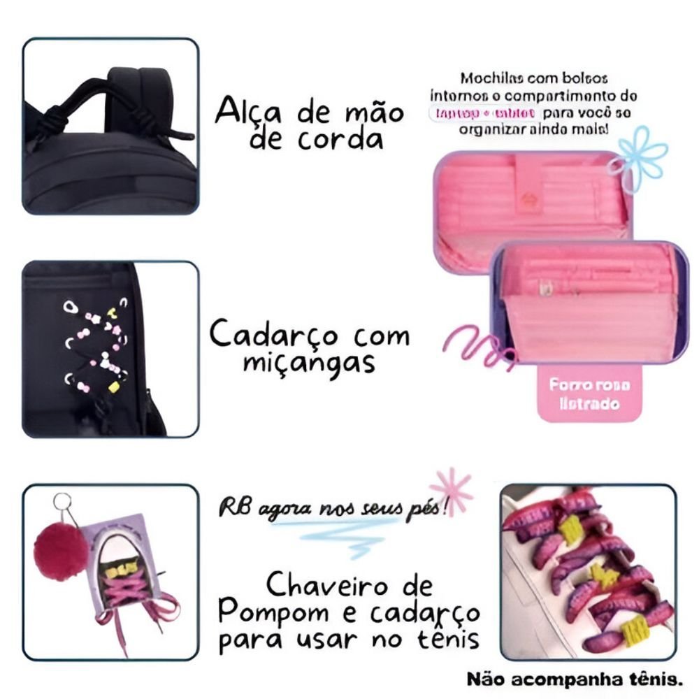 Mochila De Costas Rebecca Bonbon Beaded Fun Preta RB27426 - Imagem 2