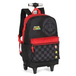 Mochila De Rodinha E Alca Super Mario Listras Vermelho Luxce