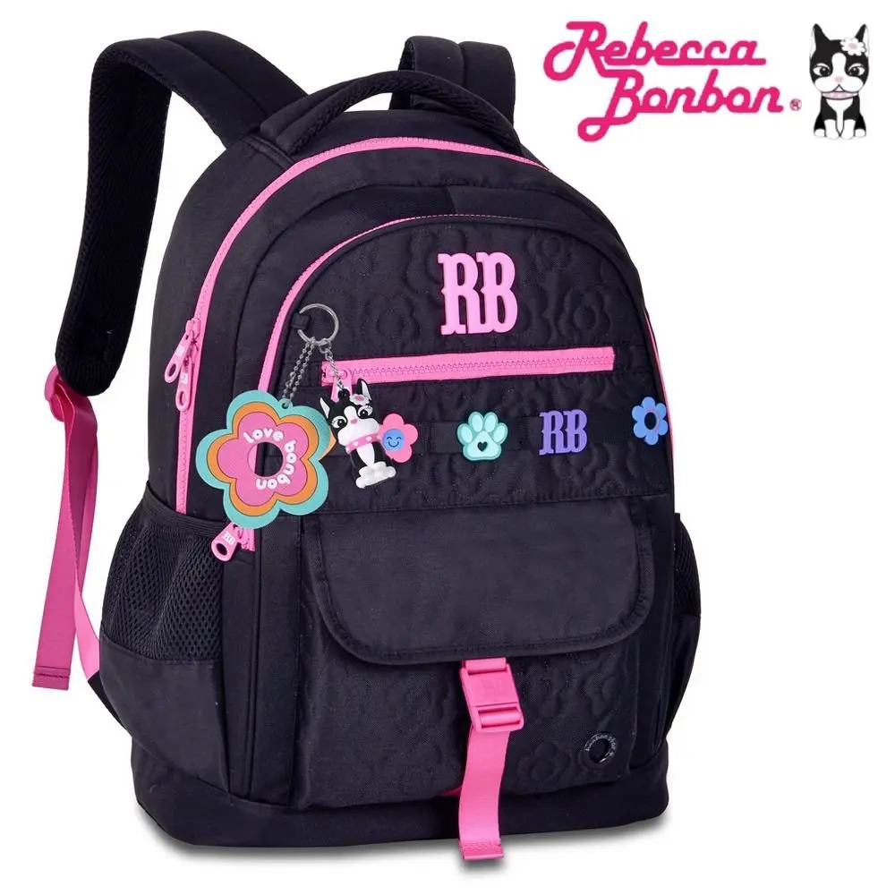 Mochila de Costas Rebecca Bonbon Flower Power Preto RB26235